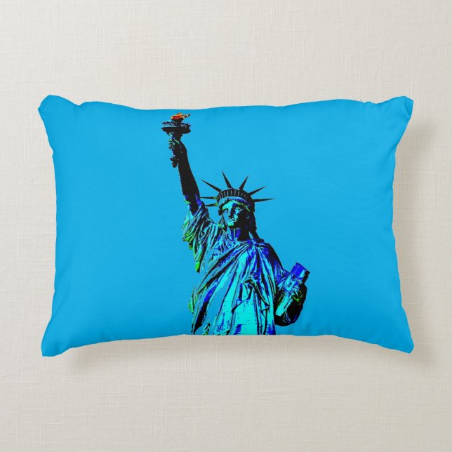 Blauw beeld van Lady Liberty Accent Kussen (Voorkant)