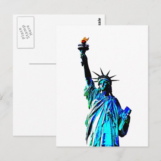 Blauw beeld van Lady Liberty Briefkaart (Voorkant / Achterkant)