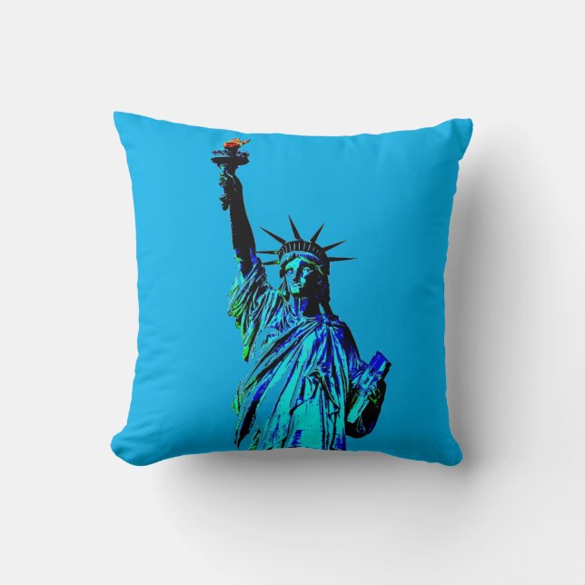 Blauw beeld van Lady Liberty Kussen (Voorkant)