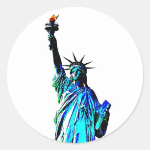Blauw beeld van Lady Liberty Ronde Sticker