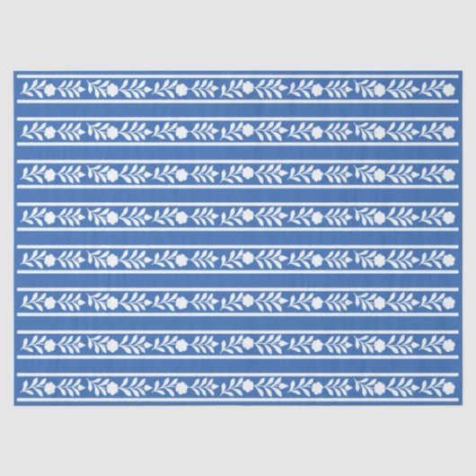Blauw beeninlegwerk bloemrand decoupagepapier tissuepapier (Voorkant)