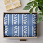 Blauw beeninlegwerk bloemrand decoupagepapier tissuepapier (Geschenk)