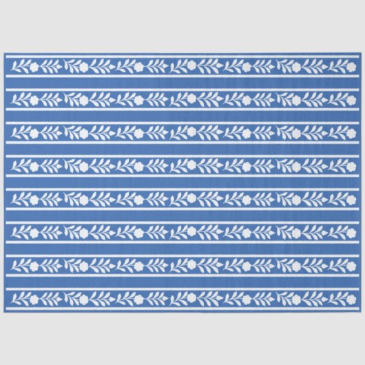 Blauw beeninlegwerk bloemrand decoupagepapier tissuepapier (Voorkant)