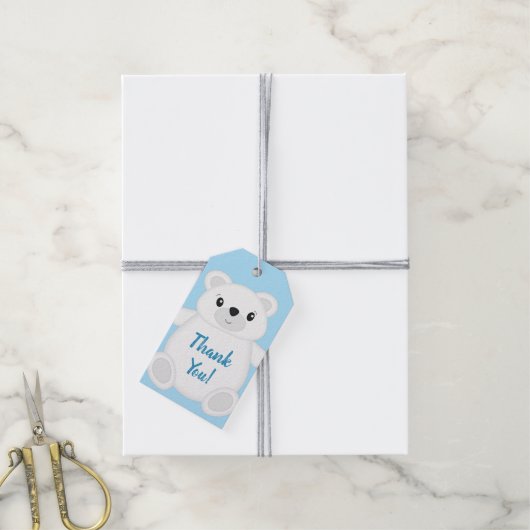 Blauw Beer Baby shower Cadeaulabel (Met Touw)