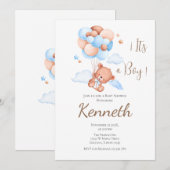 Blauw Beer Baby shower Jongensuitnodiging Kaart (Voorkant / Achterkant)