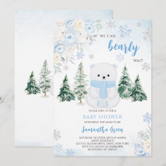 Blauw Beer Baby shower Kaart (Voorkant / Achterkant)