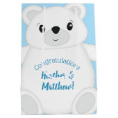 Blauw Beer Baby shower Medium Cadeauzakje (Achterkant)