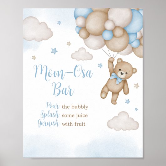 Blauw Beer Baby shower Moeder Osa Bar Poster (Voorkant)