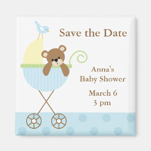 Blauw Beer Baby shower Opslaan Datum Magneet