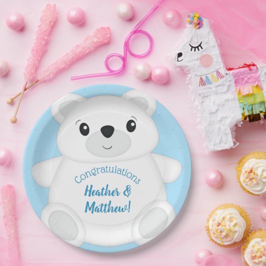 Blauw Beer Baby shower Papieren Bordje (Feest)