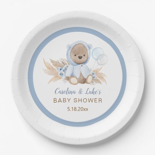 Blauw Beer Baby shower Party Paper Borden Papieren Bordje (Voorkant)