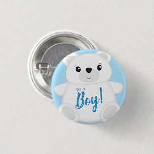 Blauw Beer Baby shower Ronde Button 3,2 Cm