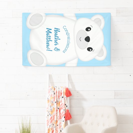 Blauw Beer Baby shower Spandoek (Insitu)