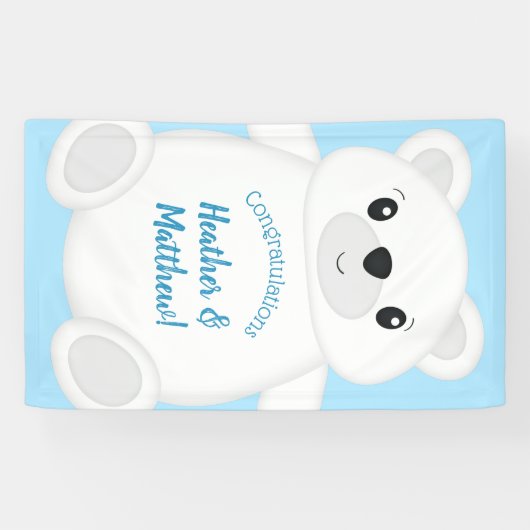 Blauw Beer Baby shower Spandoek (Horizontaal)
