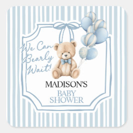 Blauw Beer Baby Shower Vierkante Sticker