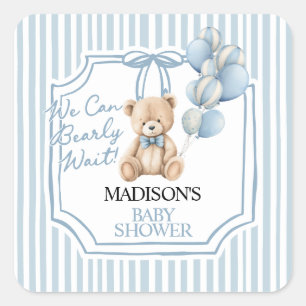 Blauw Beer Baby Shower  Vierkante Sticker