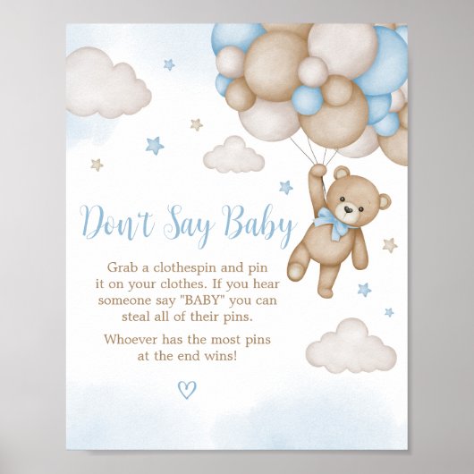 Blauw Beer Baby shower zeg geen Baby Poster (Voorkant)