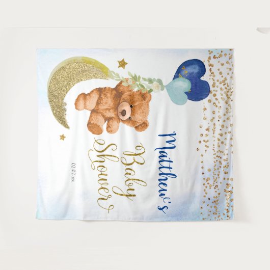 Blauw Beer Ballon Baby Shower Bord Tapijt Wandkleed (Voorkant (horizontaal))