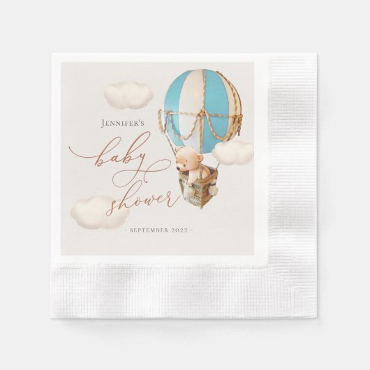 Blauw Beer ballon Baby shower Boy Paper Napkins Servet (Voorkant)