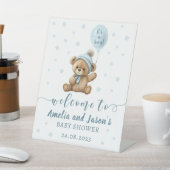 Blauw beer ballonjongen baby shower welkom bord reclamebord met voetstuk (Insitu)