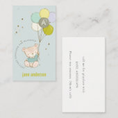 Blauw Beer ballonmonogram Kinder afspeeldatum bell Visitekaartje (Voorkant / Achterkant)