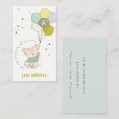 Blauw Beer ballonmonogram Kinder afspeeldatum bell Visitekaartje (Voorkant / Achterkant)