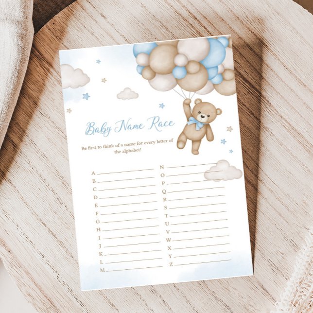 Blauw Beer Ballonnen Baby shower Baby Naam Race Ga (Blue Bear Baby Shower Baby Name Race Game)