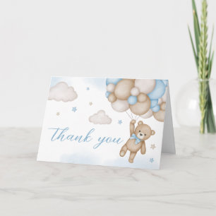 Blauw Beer Ballonnen Baby Shower  Bedankkaart
