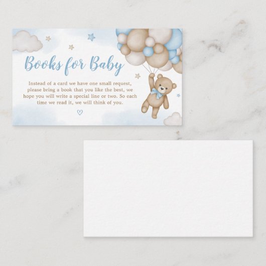 Blauw Beer Ballonnen Baby shower Boeken voor Baby Informatiekaartje (Voorkant / Achterkant)
