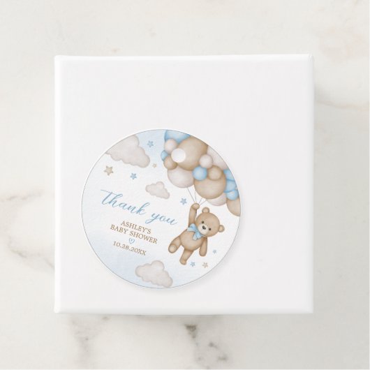 Blauw Beer Ballonnen Baby shower Ronde Bedankjes Labels (In situ)