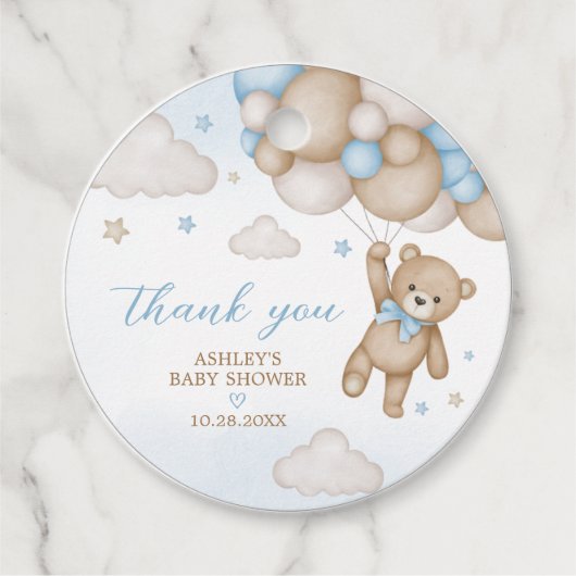 Blauw Beer Ballonnen Baby shower Ronde Bedankjes Labels (Voorkant)
