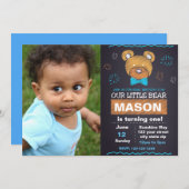 Blauw Beer Birthday Uitnodiging met foto (Voorkant / Achterkant)