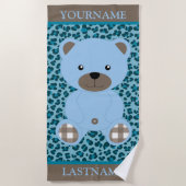 Blauw Beer gepersonaliseerde naam Kinder Strandlaken (Voorkant)