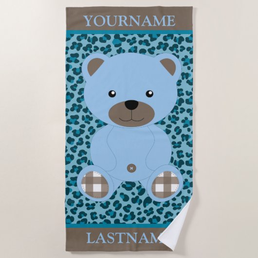Blauw Beer gepersonaliseerde naam Kinder Strandlaken (Voorkant)
