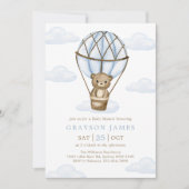 Blauw Beer Hete Luchtballon Baby Boy Shower Kaart (Voorkant)