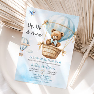 Blauw Beer Hete Luchtballon Baby shower Kaart