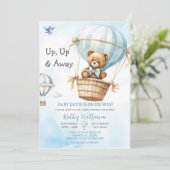 Blauw Beer Hete Luchtballon Baby shower Kaart (Staand voorkant)