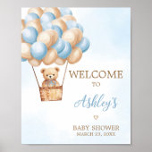 Blauw Beer Hete Luchtballon Baby shower Welkom Poster (Voorkant)