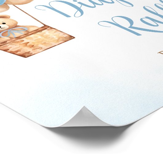 Blauw Beer Hete Luchtballon Luier Raffle Poster (Hoek)