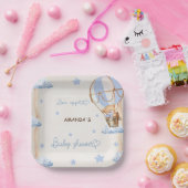 Blauw Beer Hete Luchtballonnen Baby shower Rustiek Papieren Bordje (Feest)