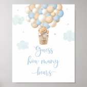 Blauw Beer Knuffel Baby Shower Raad Hoeveel Poster (Voorkant)