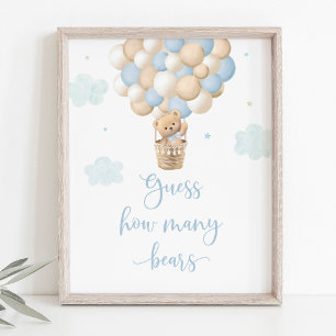 Blauw Beer Knuffel Baby Shower Raad Hoeveel Poster
