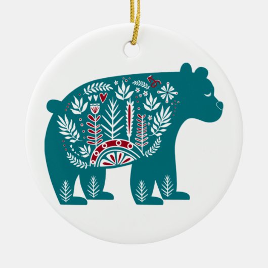 Blauw Beer met Design Keramisch Ornament (Voorkant)
