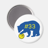 Blauw Beer met geel basketbal & nummer Magneet (Voorkant / Achterkant)