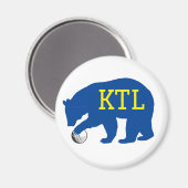 Blauw Beer met golfbal en gele Initialen of naam Magneet (Voorkant / Achterkant)