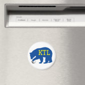 Blauw Beer met golfbal en gele Initialen of naam Magneet (Insitu (Vaatwasser))