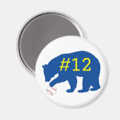 Blauw Beer met softbal/ honkbalmagneet met nr. Magneet (Voorkant / Achterkant)