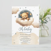 Blauw beer op de baby shower uitnodiging (Staand voorkant)