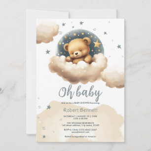 Blauw beer op de baby shower uitnodiging