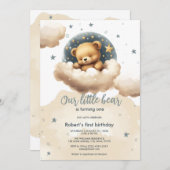 Blauw beer op de baby shower uitnodiging (Voorkant / Achterkant)